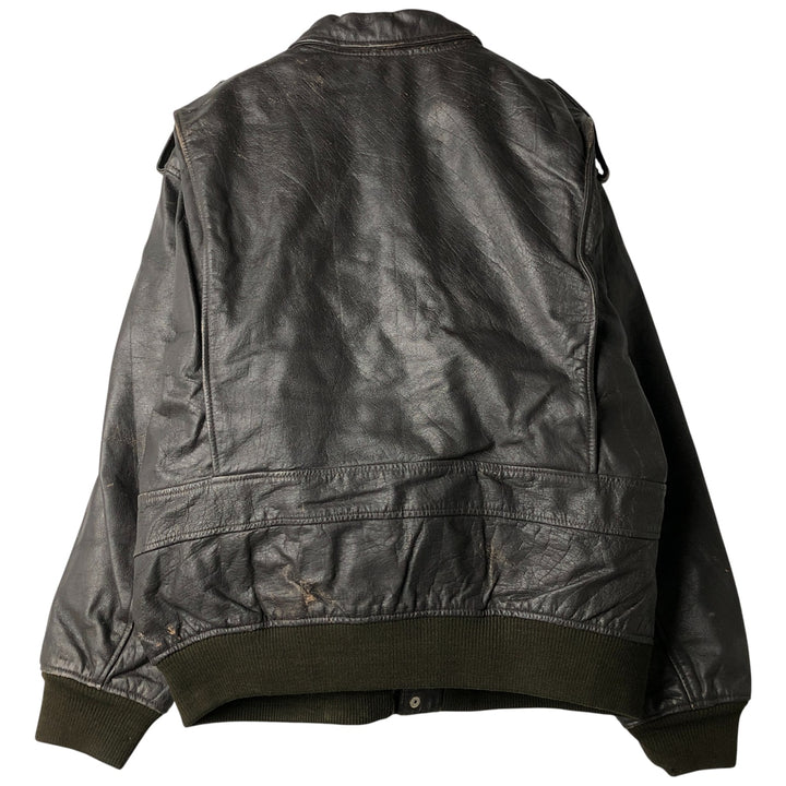 A-2 type leather flight jacket, men's XL size Genuine Leather Cowhide black type Vintage Second Hand