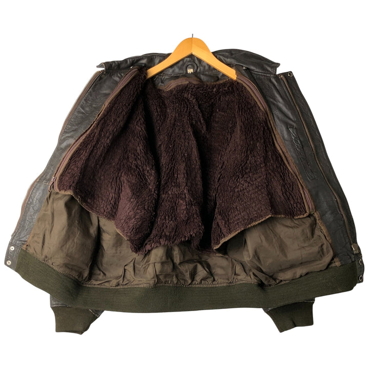A-2 type leather flight jacket, men's XL size Genuine Leather Cowhide black type Vintage Second Hand