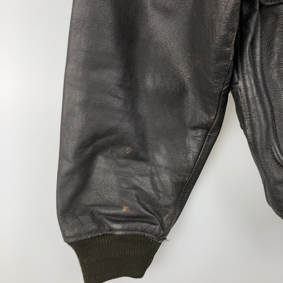 A-2 type leather flight jacket, men's XL size Genuine Leather Cowhide black type Vintage Second Hand