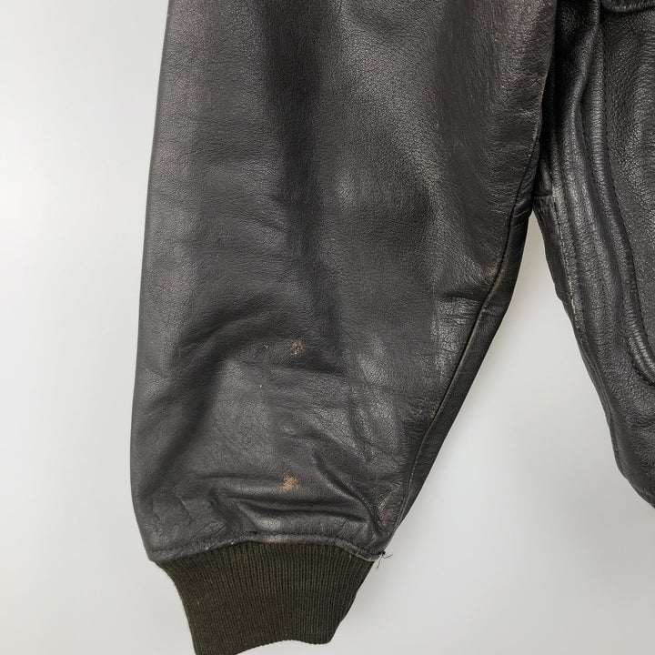A-2 type leather flight jacket, men's XL size Genuine Leather Cowhide black type Vintage Second Hand