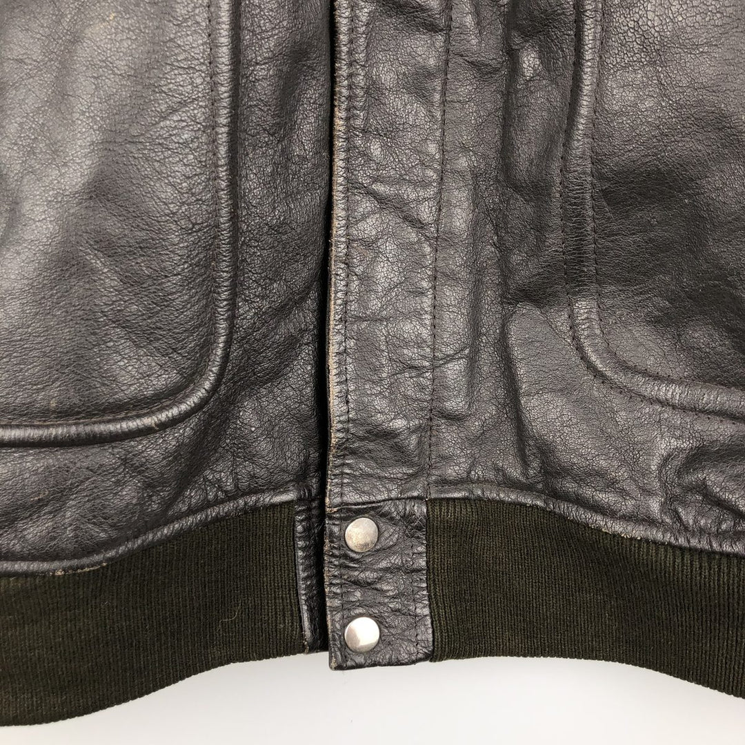 A-2 type leather flight jacket, men's XL size Genuine Leather Cowhide black type Vintage Second Hand