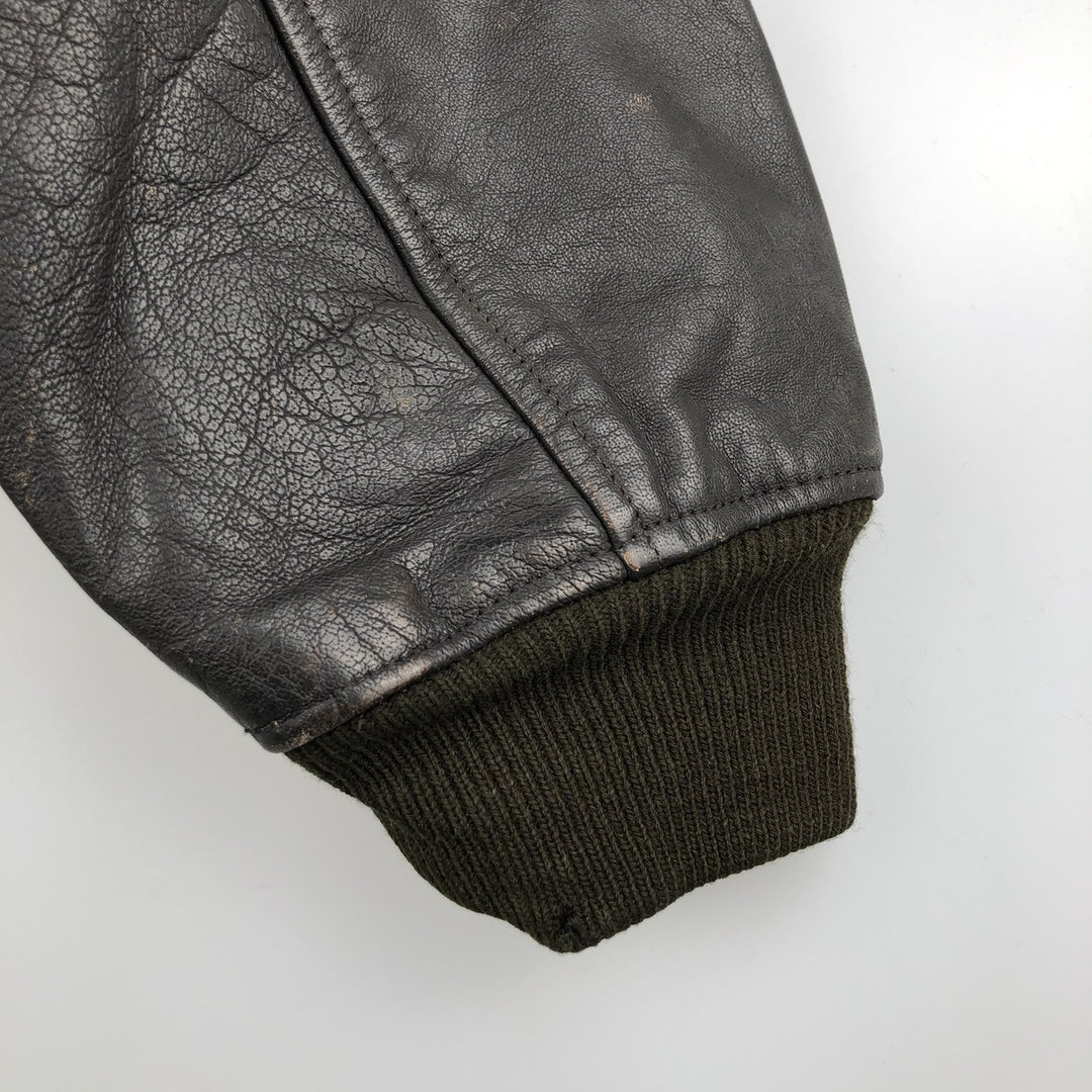 A-2 type leather flight jacket, men's XL size Genuine Leather Cowhide black type Vintage Second Hand