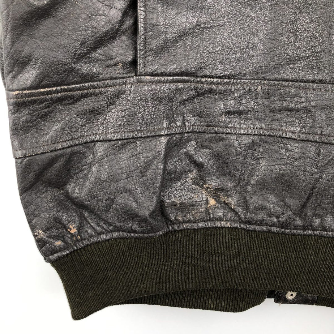 A-2 type leather flight jacket, men's XL size Genuine Leather Cowhide black type Vintage Second Hand