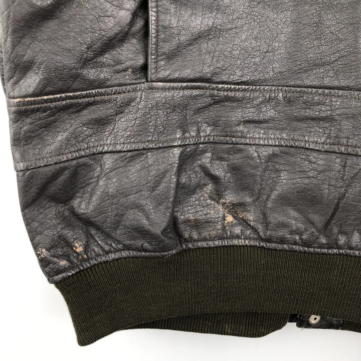 A-2 type leather flight jacket, men's XL size Genuine Leather Cowhide black type Vintage Second Hand
