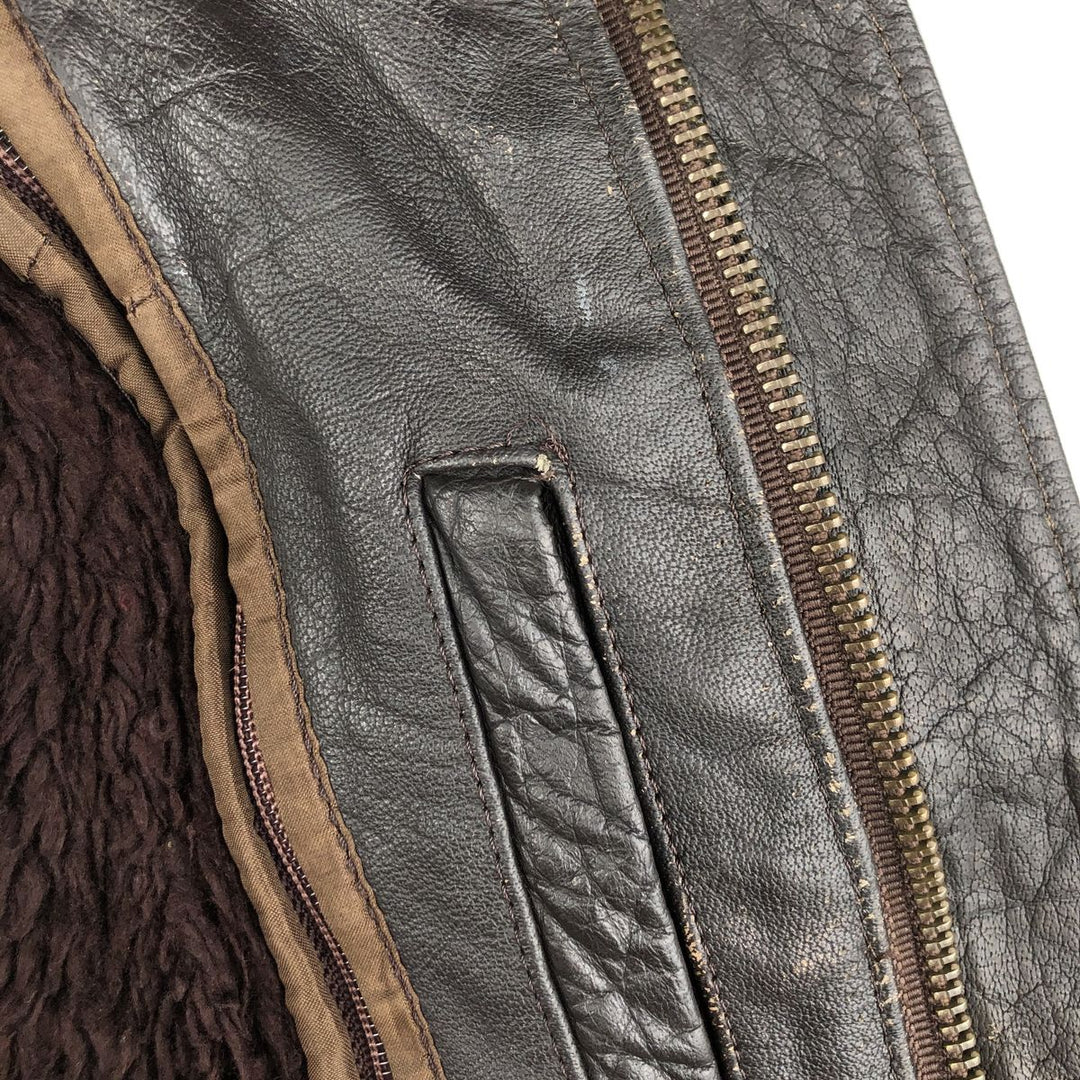 A-2 type leather flight jacket, men's XL size Genuine Leather Cowhide black type Vintage Second Hand