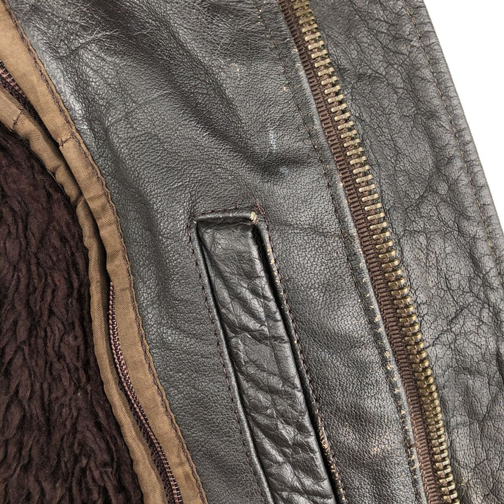 A-2 type leather flight jacket, men's XL size Genuine Leather Cowhide black type Vintage Second Hand