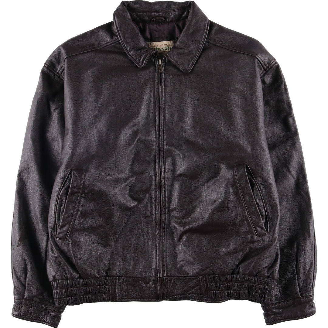 90'S St. John's Bay Vintage Padded Swing-Top Leather Blouson, Men's Size L genuine leather brown type Vintage Second Hand