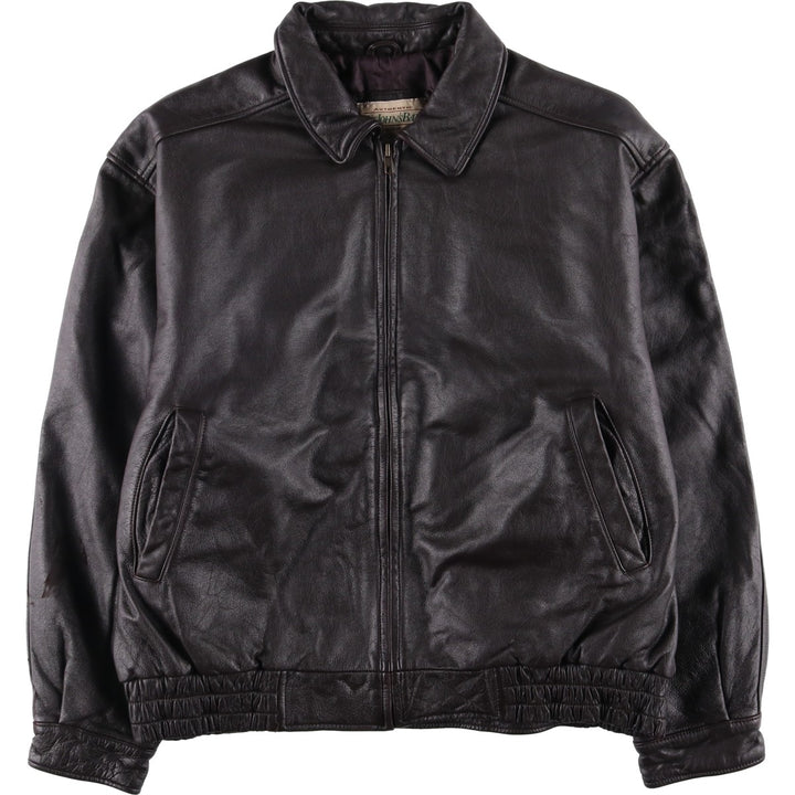 90'S St. John's Bay Vintage Padded Swing-Top Leather Blouson, Men's Size L genuine leather brown type Vintage Second Hand