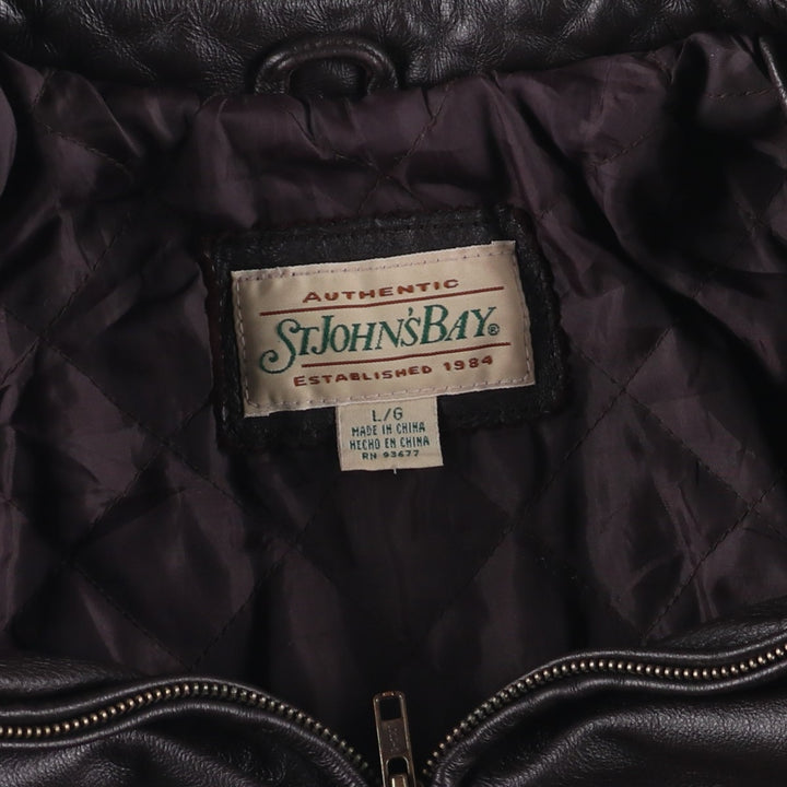 90'S St. John's Bay Vintage Padded Swing-Top Leather Blouson, Men's Size L genuine leather brown type Vintage Second Hand