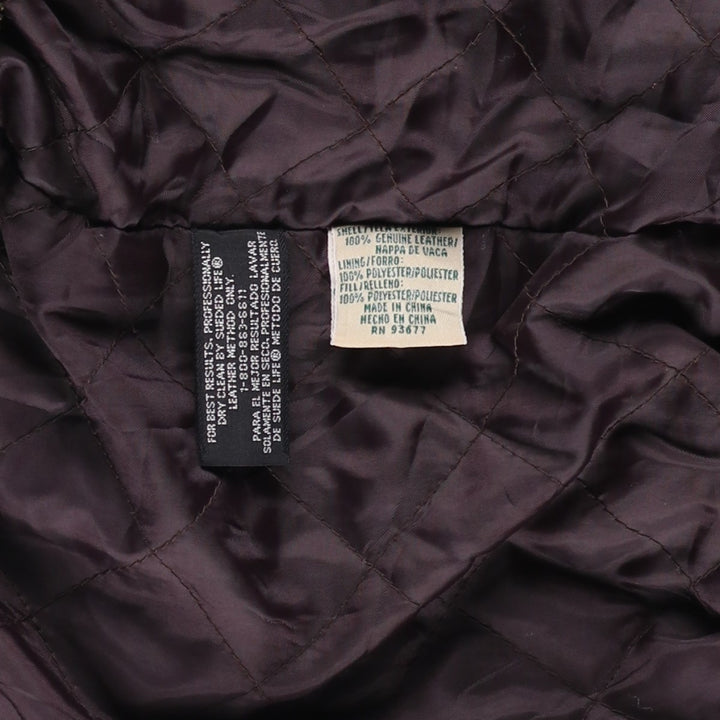 90'S St. John's Bay Vintage Padded Swing-Top Leather Blouson, Men's Size L genuine leather brown type Vintage Second Hand