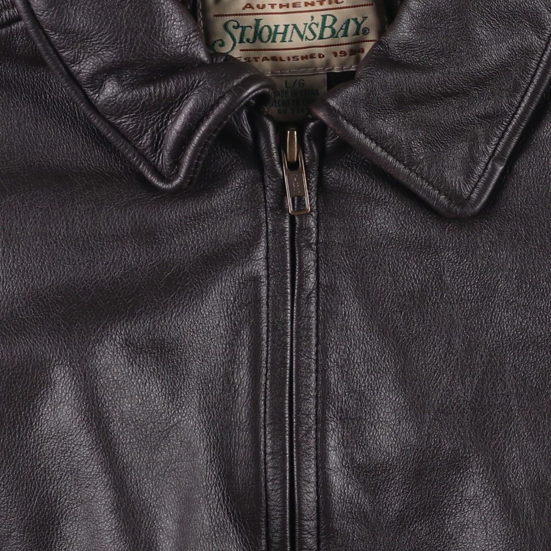 90'S St. John's Bay Vintage Padded Swing-Top Leather Blouson, Men's Size L genuine leather brown type Vintage Second Hand