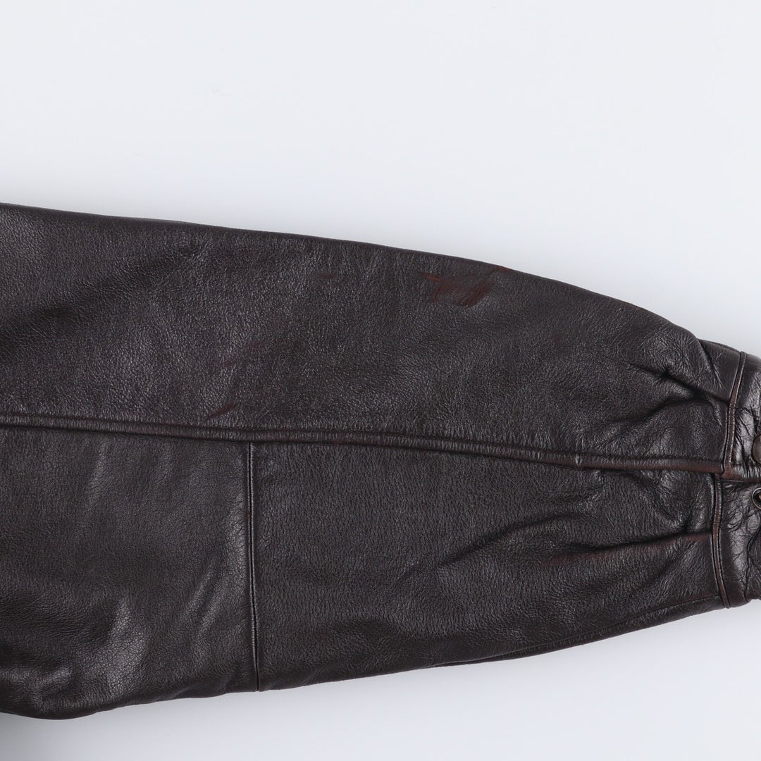 90'S St. John's Bay Vintage Padded Swing-Top Leather Blouson, Men's Size L genuine leather brown type Vintage Second Hand