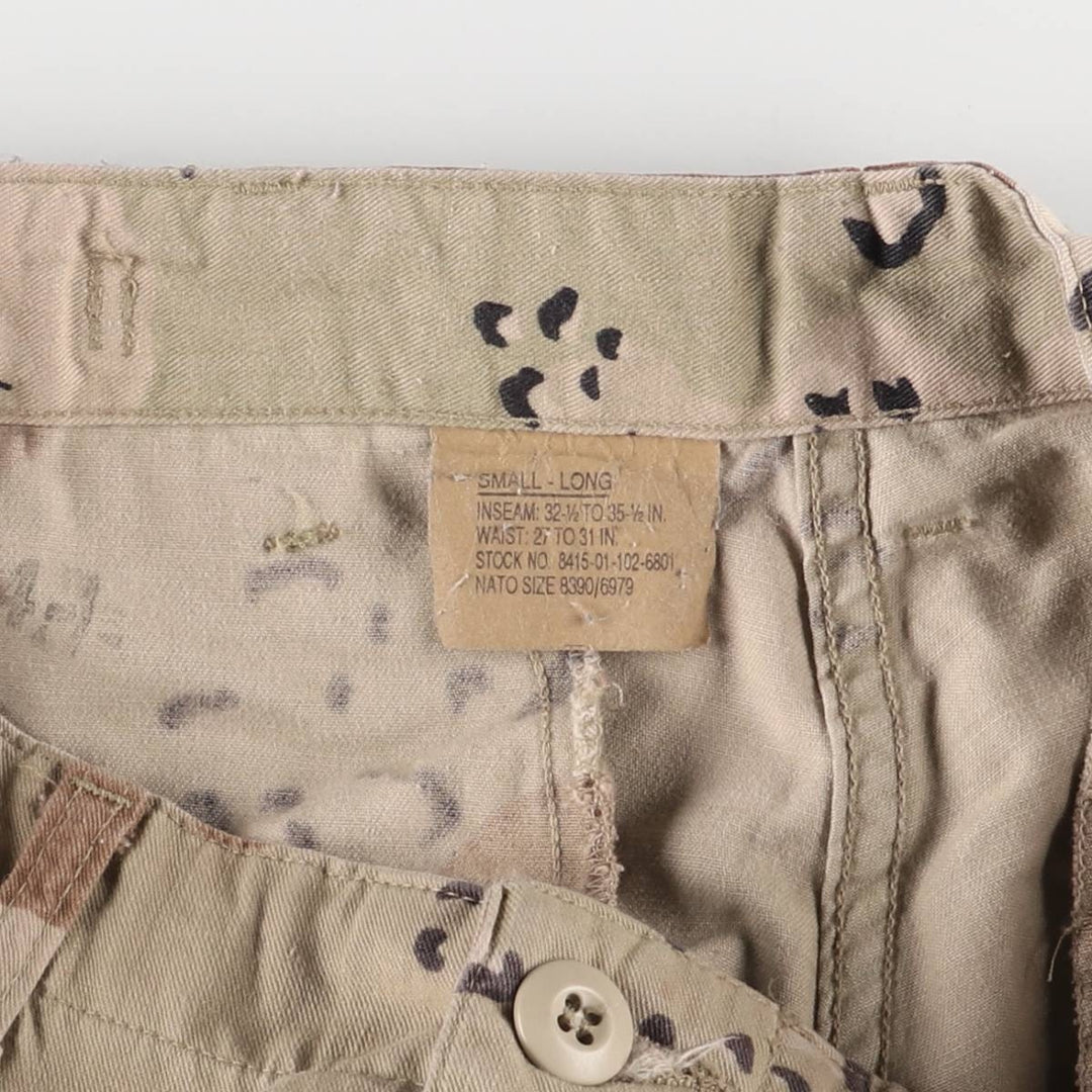1990'S US Military 6C Dessert Chocolate Chip Camo Military Cargo Pants, Combat Pants, Small-Long, Men's, Size W31 cotton Beige type Vintage Second Hand