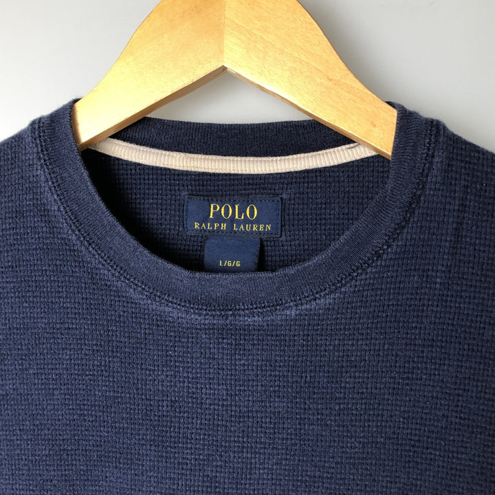 Ralph Lauren POLO RALPH LAUREN Thermal Ron T Waffle Men's L size cotton navy blue type Vintage Second Hand