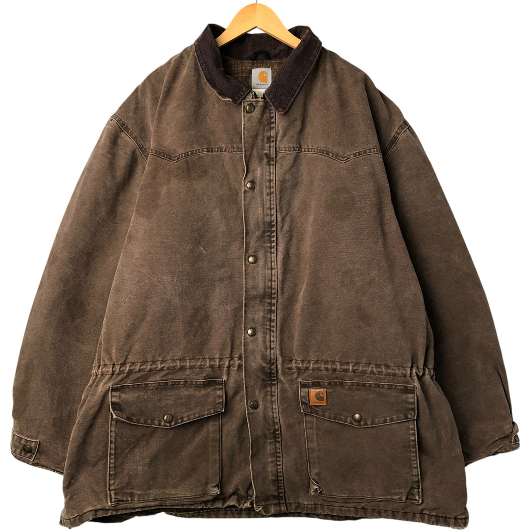 Oversized 2000'S Carhartt padded duck work jacket, men's size XXXL cotton brown type Vintage Second Hand