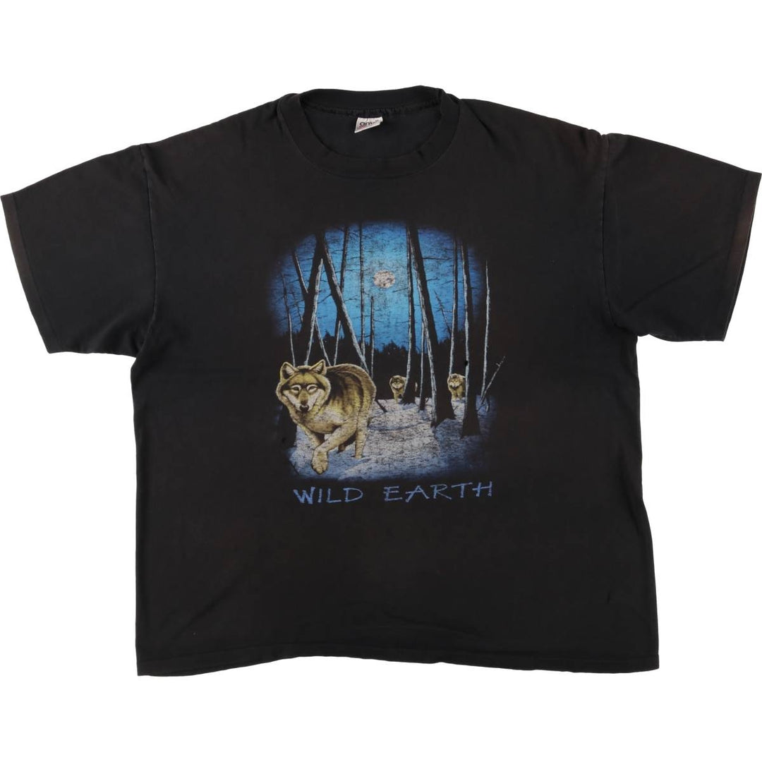 90'S Anvil Wolf Pattern Animal T-shirt Made in USA Men's XXL Vintage cotton black type Vintage Second Hand