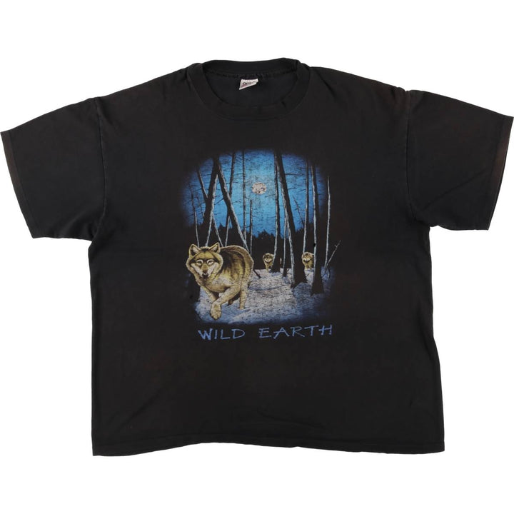 90'S Anvil Wolf Pattern Animal T-shirt Made in USA Men's XXL Vintage cotton black type Vintage Second Hand