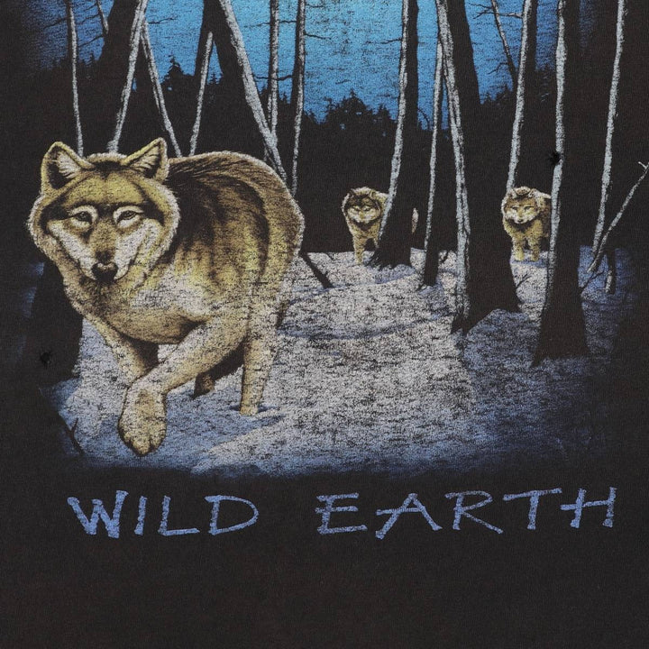 90'S Anvil Wolf Pattern Animal T-shirt Made in USA Men's XXL Vintage cotton black type Vintage Second Hand
