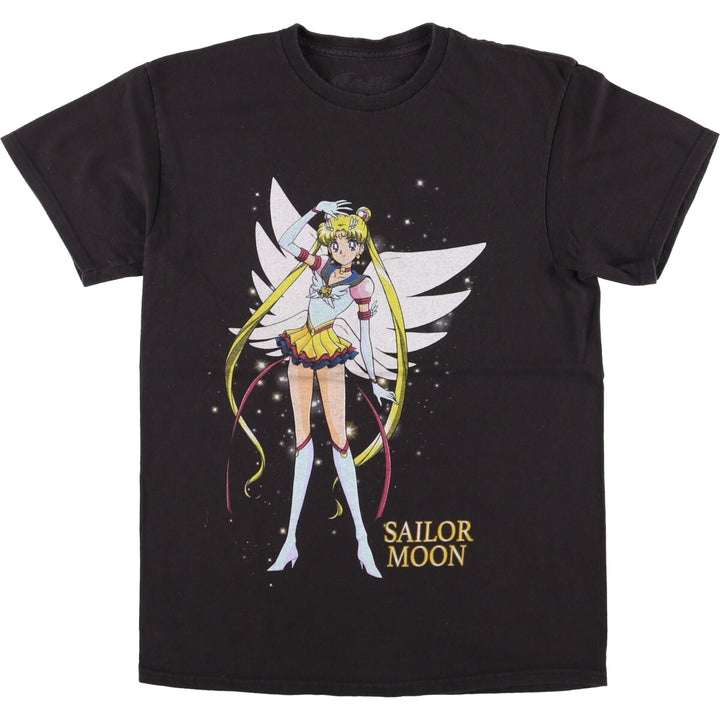 SAILOR MOON Pretty Guardian Sailor Moon Anime Character Print T-shirt Men's M size cotton black type Vintage Second Hand
