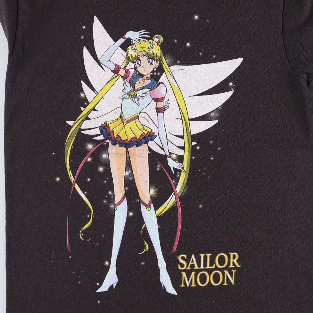 SAILOR MOON Pretty Guardian Sailor Moon Anime Character Print T-shirt Men's M size cotton black type Vintage Second Hand