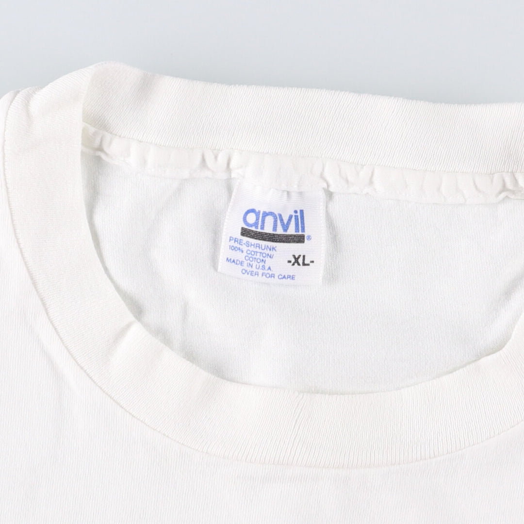 90'S Anvil Printed T-shirt Made in USA Men's XL Vintage cotton white type Vintage Second Hand