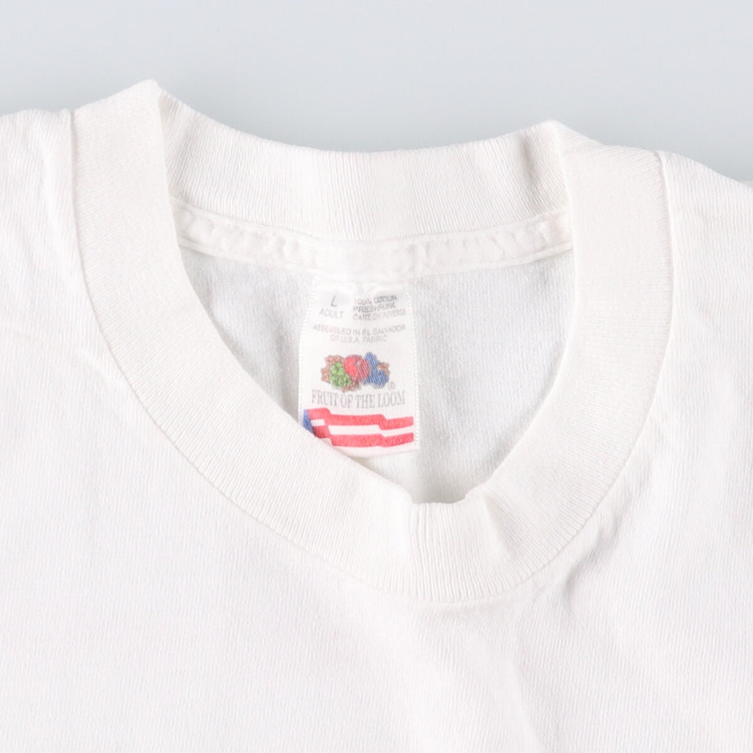 Fruit of the Loom printed T-shirt, made in El Salvador, men's size L, vintage cotton white type Vintage Second Hand
