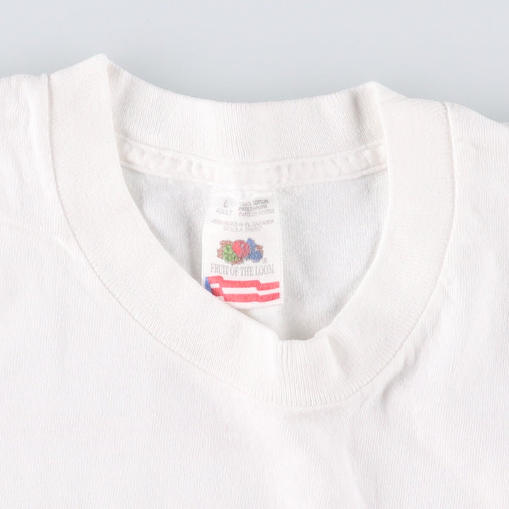 Fruit of the Loom printed T-shirt, made in El Salvador, men's size L, vintage cotton white type Vintage Second Hand