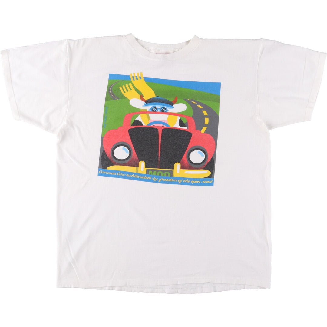 COWS Message Print T-Shirt Made in Canada Men's XL cotton white type Vintage Second Hand