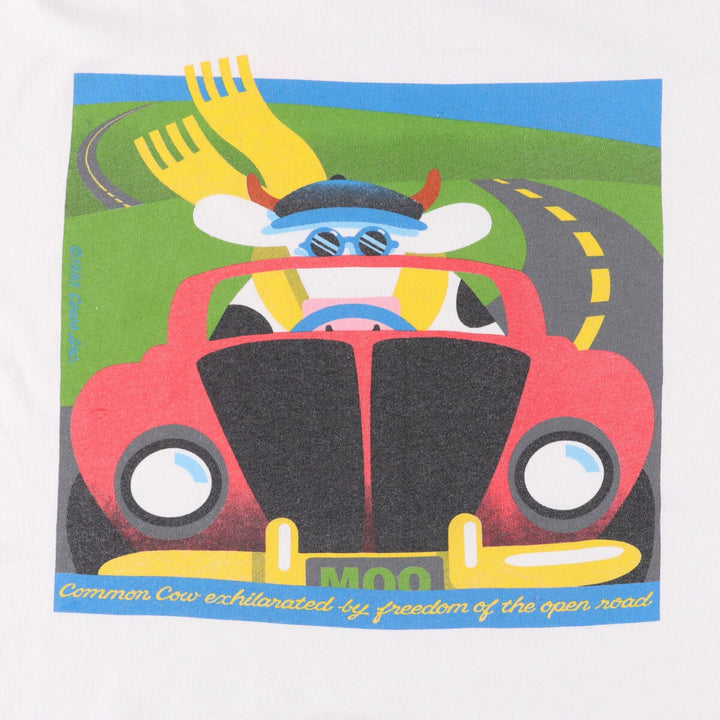 COWS Message Print T-Shirt Made in Canada Men's XL cotton white type Vintage Second Hand