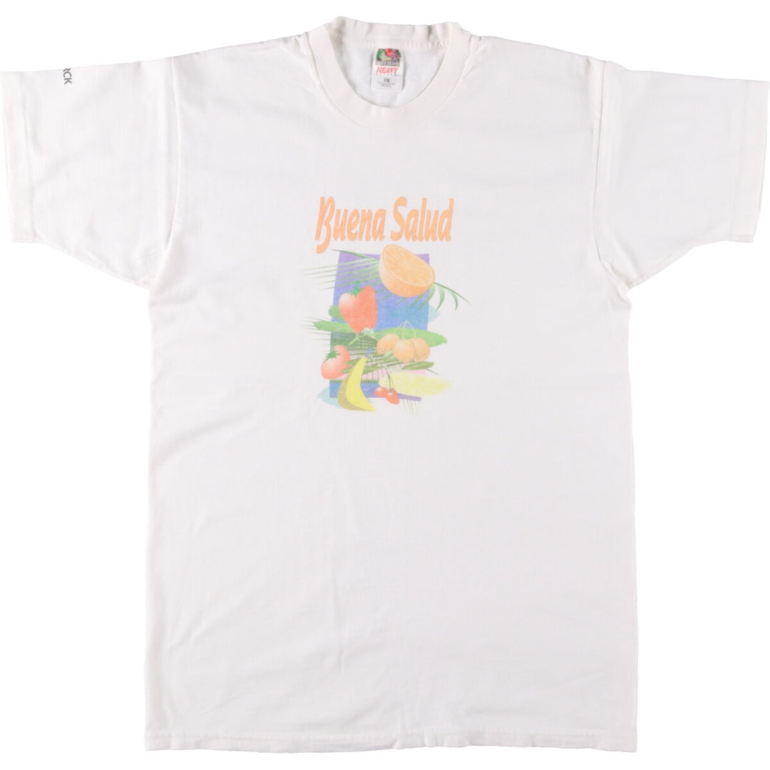 90'S Fruit of the Loom Heavy Cotton Printed T-Shirt Made in USA Men's Size L Vintage cotton white type Vintage Second Hand