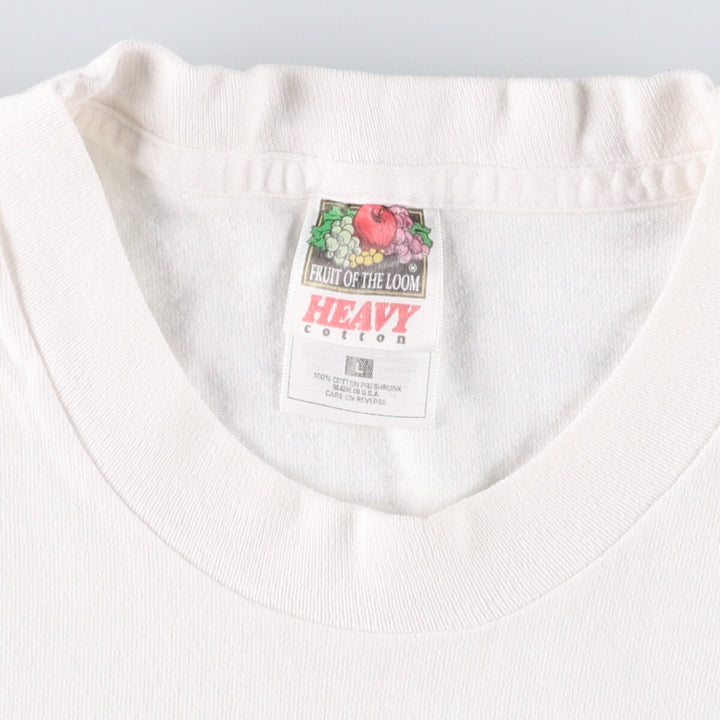 90'S Fruit of the Loom Heavy Cotton Printed T-Shirt Made in USA Men's Size L Vintage cotton white type Vintage Second Hand