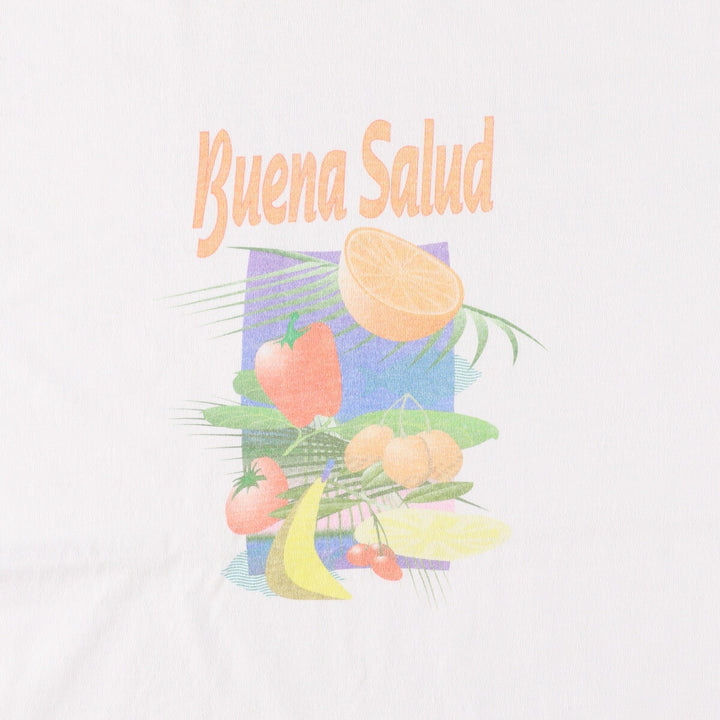90'S Fruit of the Loom Heavy Cotton Printed T-Shirt Made in USA Men's Size L Vintage cotton white type Vintage Second Hand