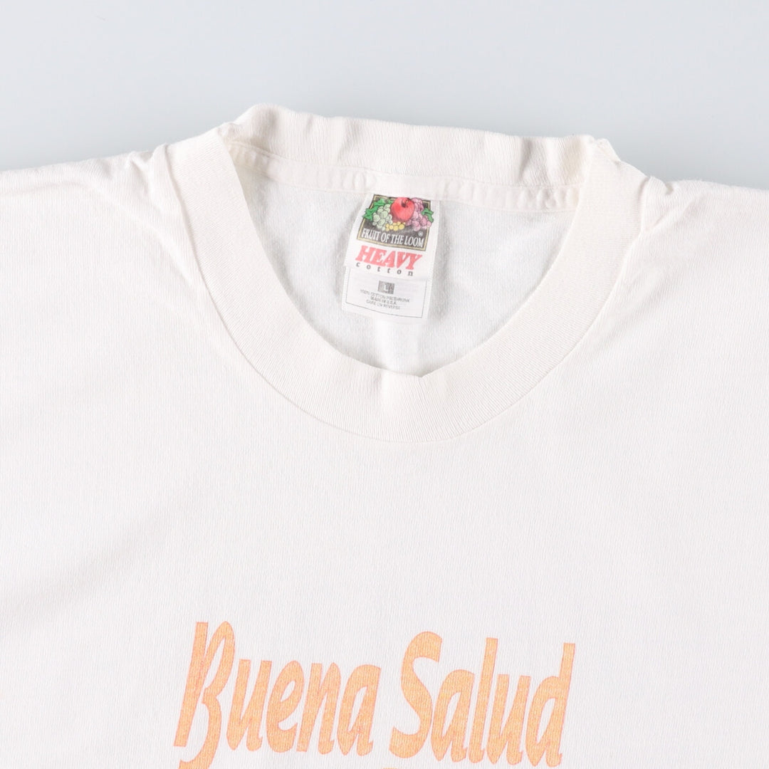 90'S Fruit of the Loom Heavy Cotton Printed T-Shirt Made in USA Men's Size L Vintage cotton white type Vintage Second Hand