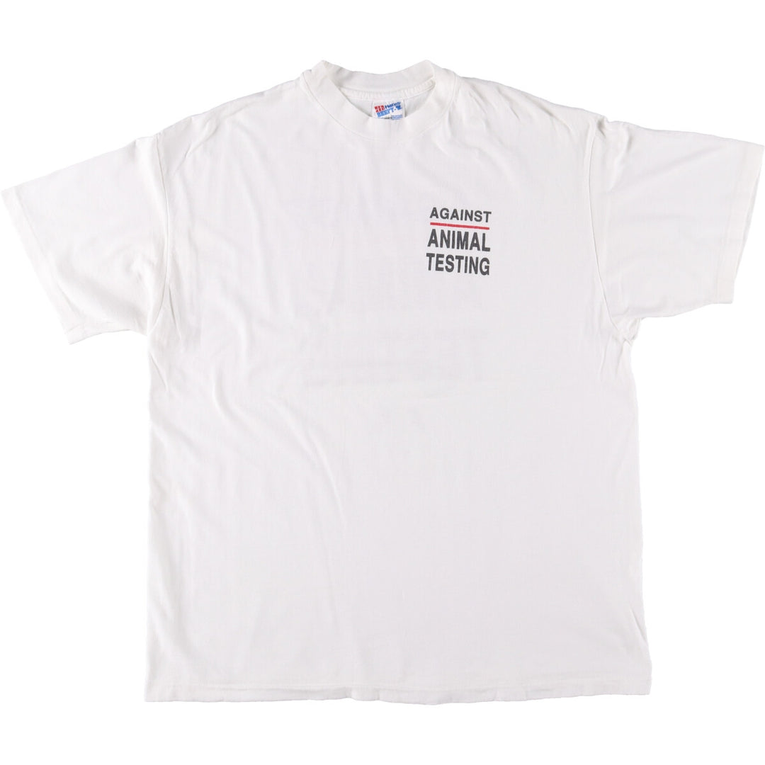 90'S Hanes BEEFY-T Message Print T-Shirt Made in USA Men's XL Vintage cotton white type Vintage Second Hand