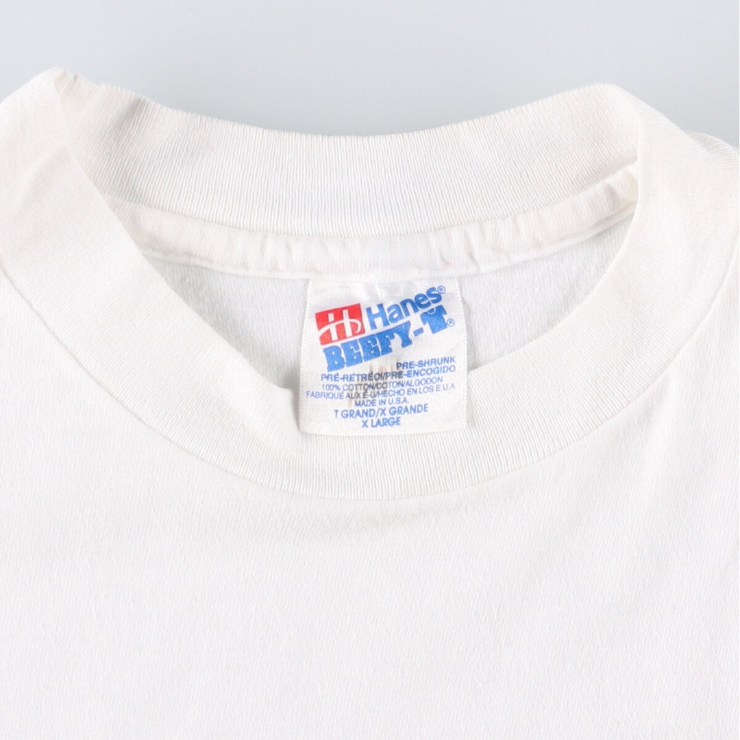 90'S Hanes BEEFY-T Message Print T-Shirt Made in USA Men's XL Vintage cotton white type Vintage Second Hand