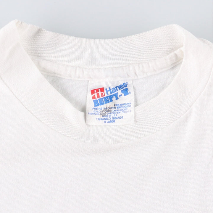 90'S Hanes BEEFY-T Message Print T-Shirt Made in USA Men's XL Vintage cotton white type Vintage Second Hand