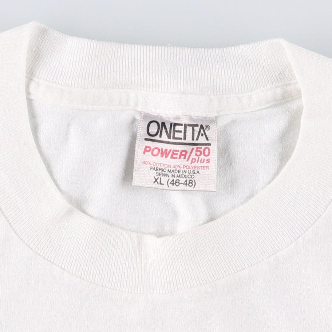 90'S ONEITA Printed T-shirt, Men's XL size, Vintage cotton white type Vintage Second Hand