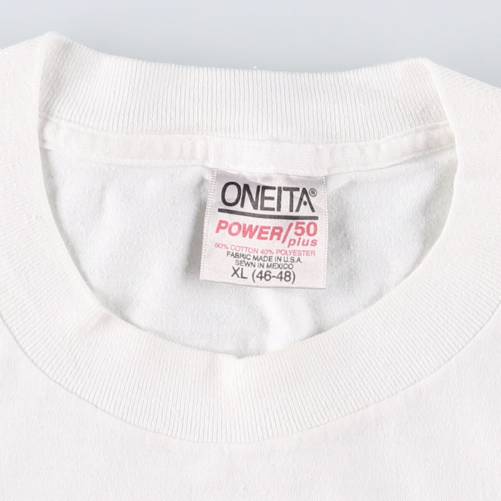 90'S ONEITA Printed T-shirt, Men's XL size, Vintage cotton white type Vintage Second Hand