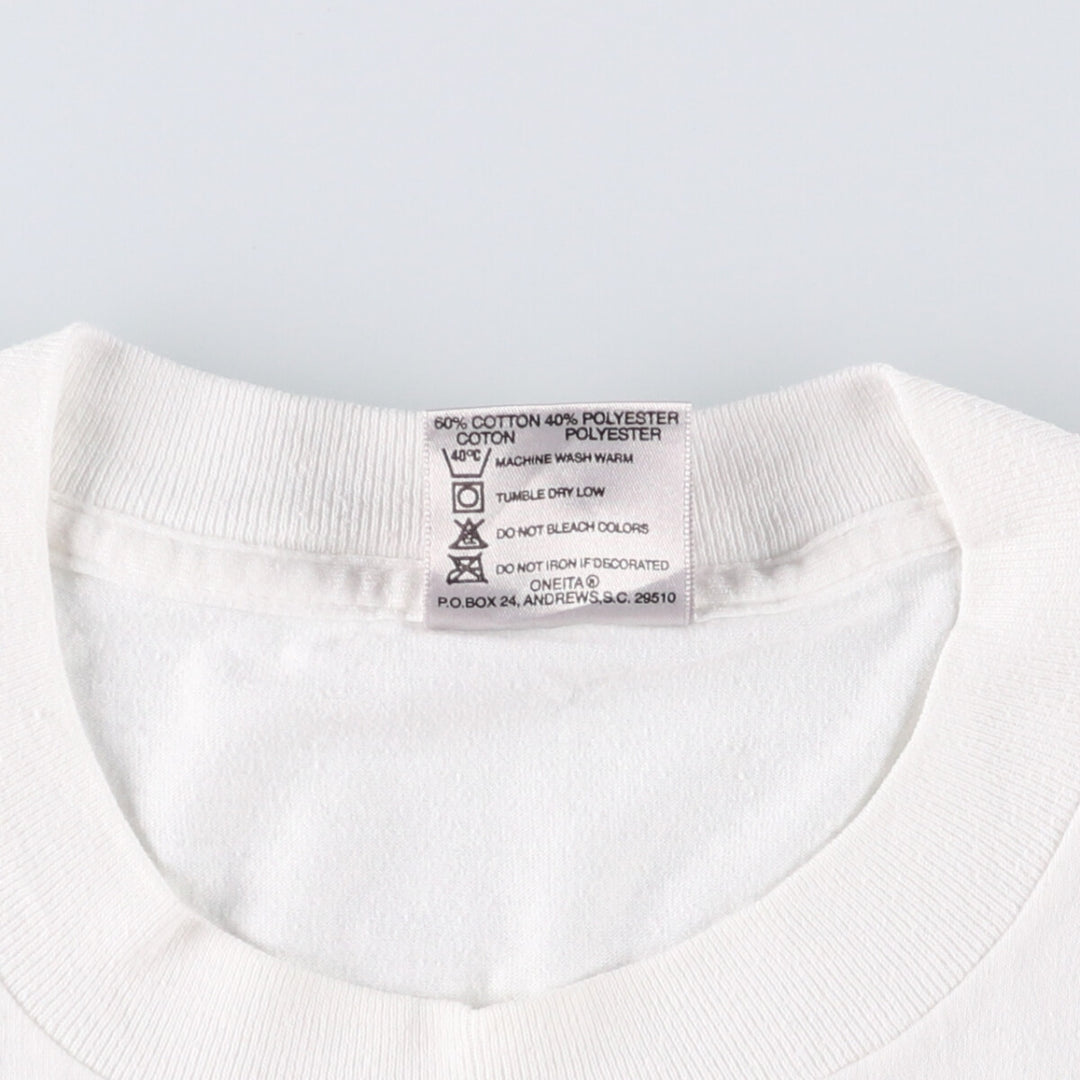 90'S ONEITA Printed T-shirt, Men's XL size, Vintage cotton white type Vintage Second Hand