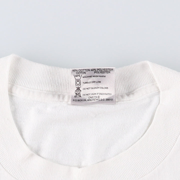 90'S ONEITA Printed T-shirt, Men's XL size, Vintage cotton white type Vintage Second Hand
