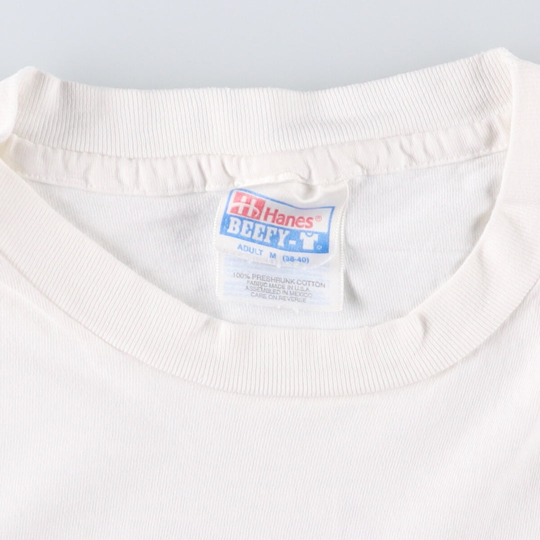 90'S Hanes BEEFY-T back print T-shirt, men's size M, vintage cotton white type Vintage Second Hand