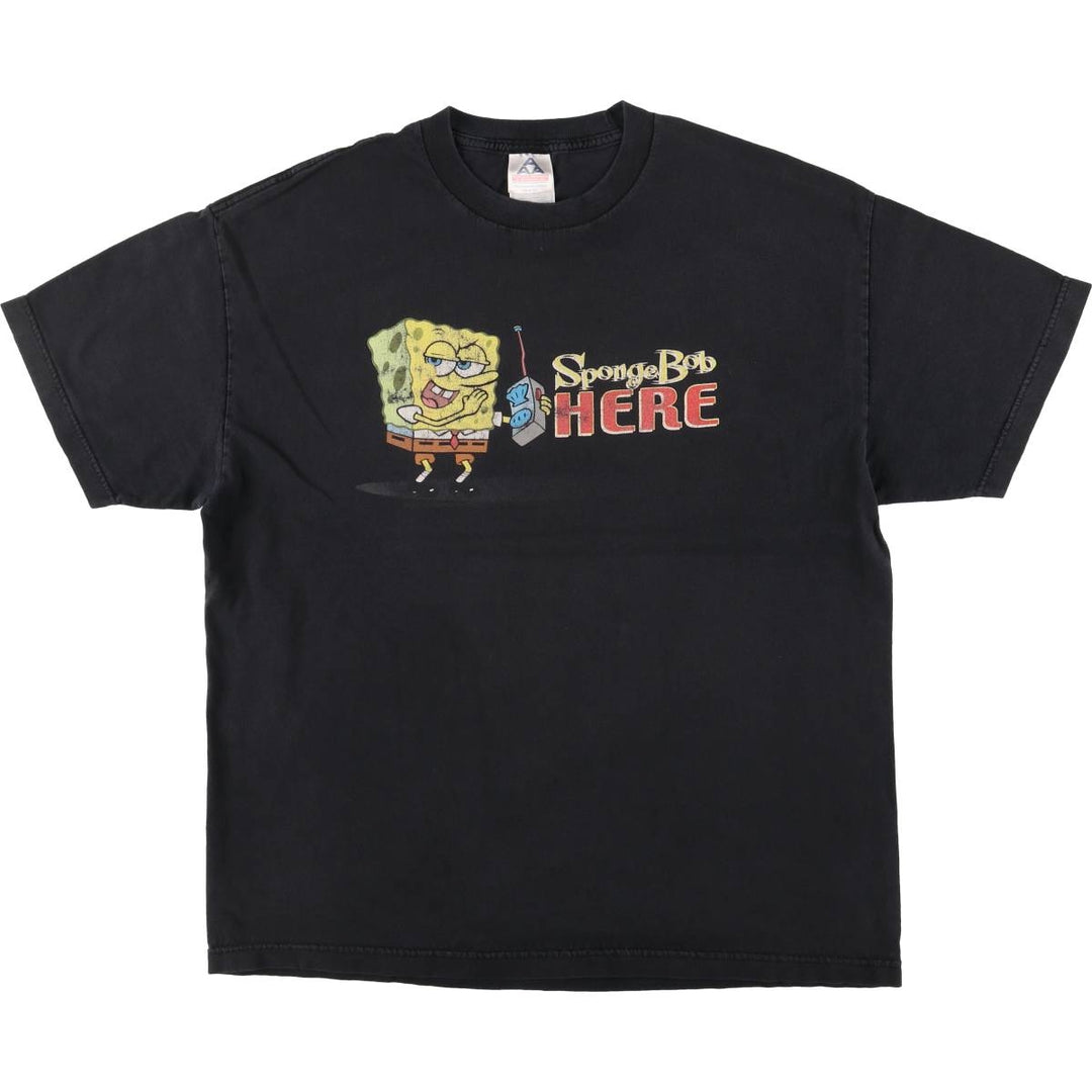 00'S ALSTYLE APPAREL & ACTIVEWEAR SPONGE BOB Spongebob character print T-shirt made in USA, men's XL size cotton black type Vintage Second Hand