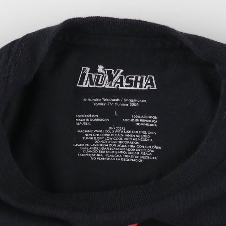 Inuyasha Anime Character Print T-Shirt Men's Size L cotton black type Vintage Second Hand