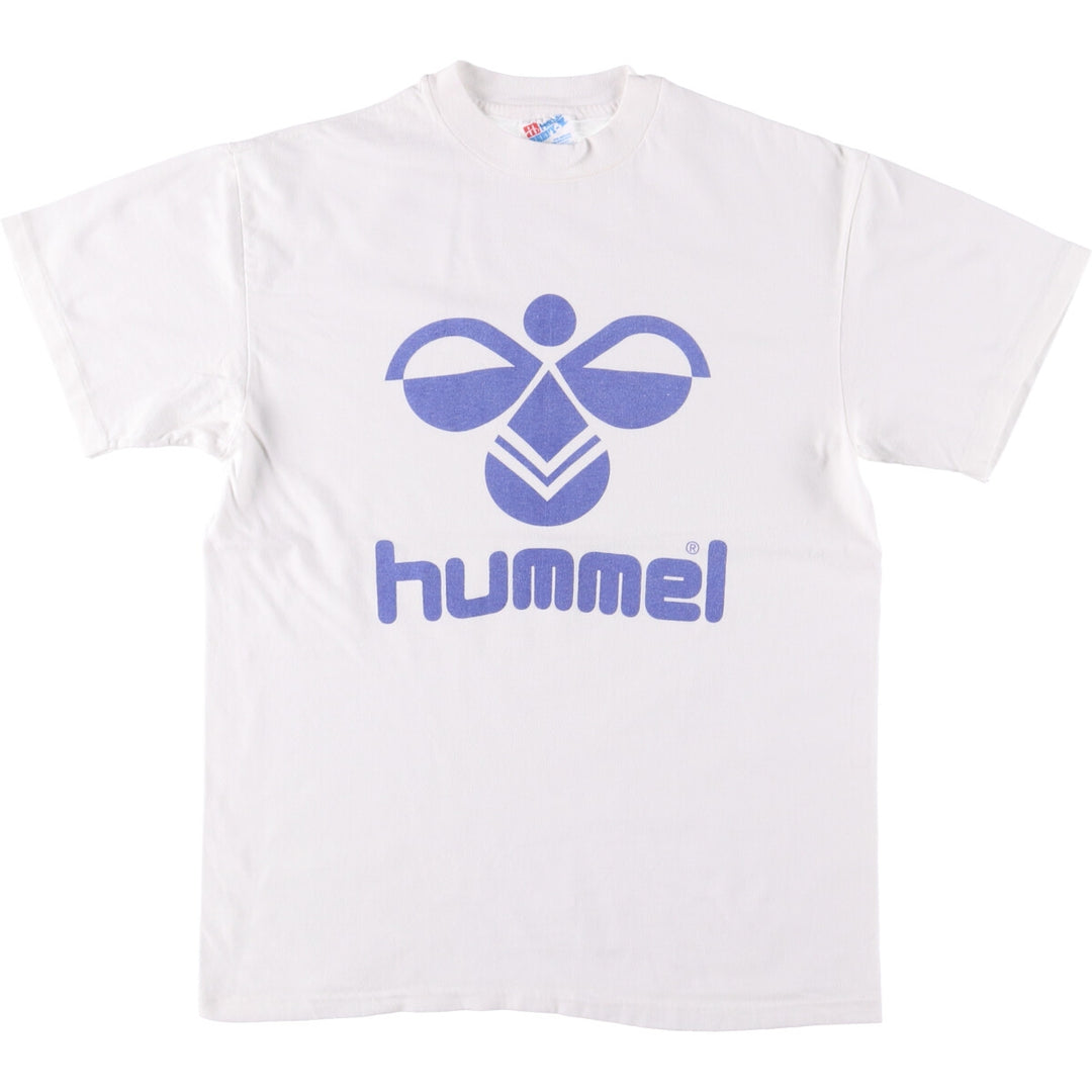 90'S Hanes HUMMEL logo print T-shirt, made in USA, men's size M, vintage cotton white type Vintage Second Hand