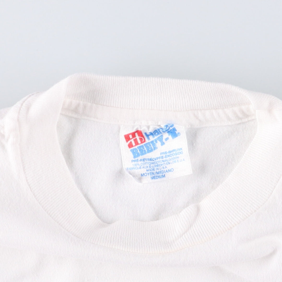 90'S Hanes HUMMEL logo print T-shirt, made in USA, men's size M, vintage cotton white type Vintage Second Hand