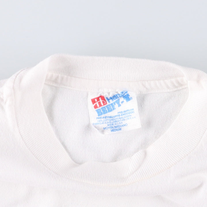 90'S Hanes HUMMEL logo print T-shirt, made in USA, men's size M, vintage cotton white type Vintage Second Hand