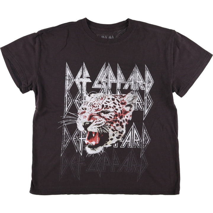 DEF LEPPARD Leopard Pattern Band T-shirt Band Tee Men's M size cotton black type Vintage Second Hand