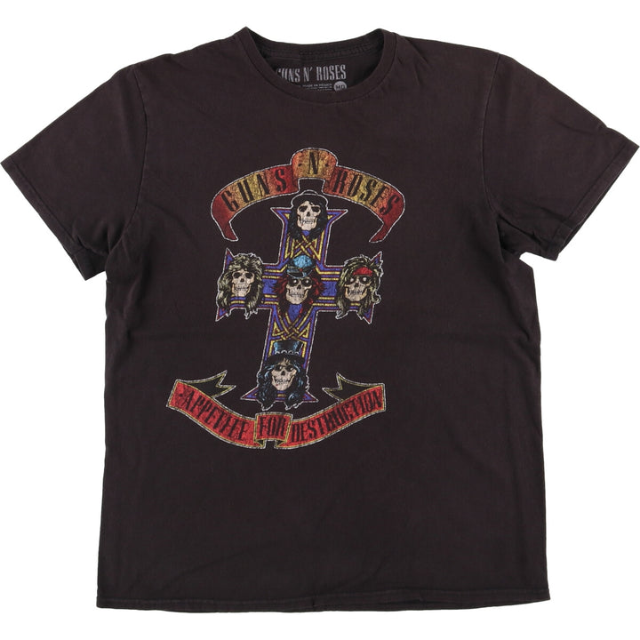 GUNS N' ROSES Skull Pattern Band T-shirt, Men's M size cotton black type Vintage Second Hand