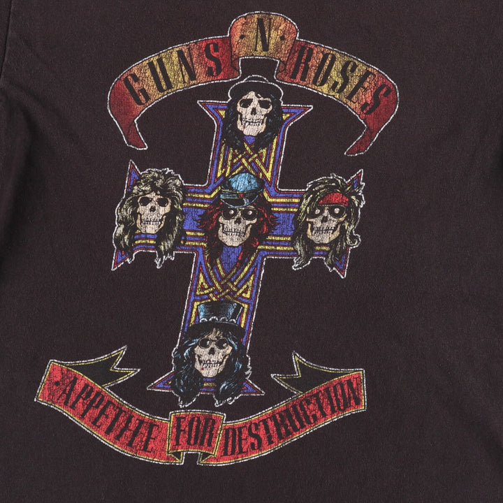 GUNS N' ROSES Skull Pattern Band T-shirt, Men's M size cotton black type Vintage Second Hand