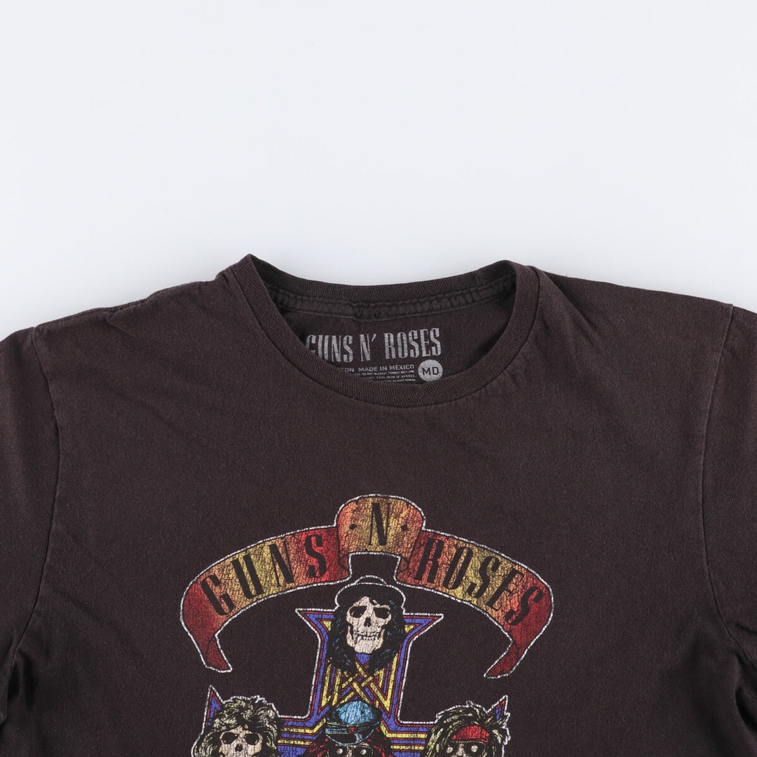 GUNS N' ROSES Skull Pattern Band T-shirt, Men's M size cotton black type Vintage Second Hand